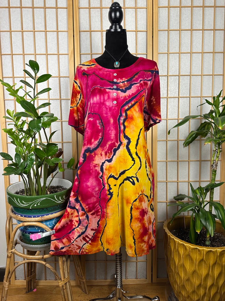 Reverse Button Swing Dress - 2X