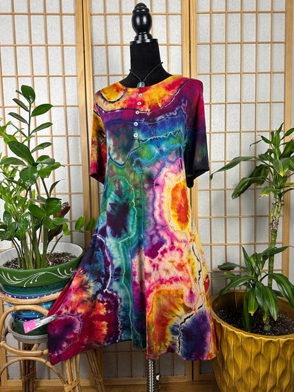 Reverse Button Swing Dress - 3X