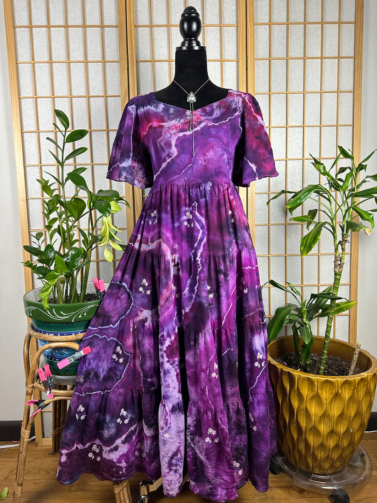 Embroidered Midi Dress - SMALL