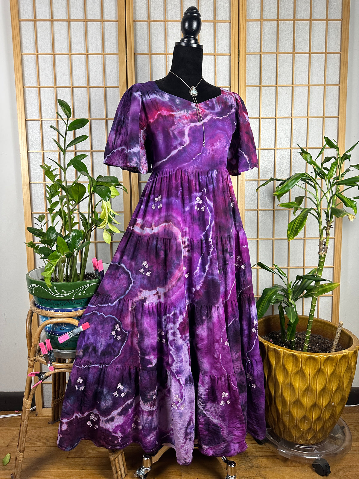 Embroidered Midi Dress - SMALL