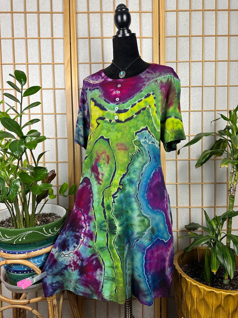 Reverse Button Swing Dress - 2X
