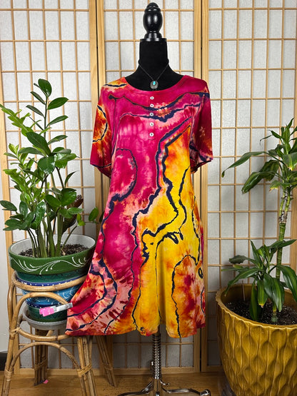 Reverse Button Swing Dress - 2X
