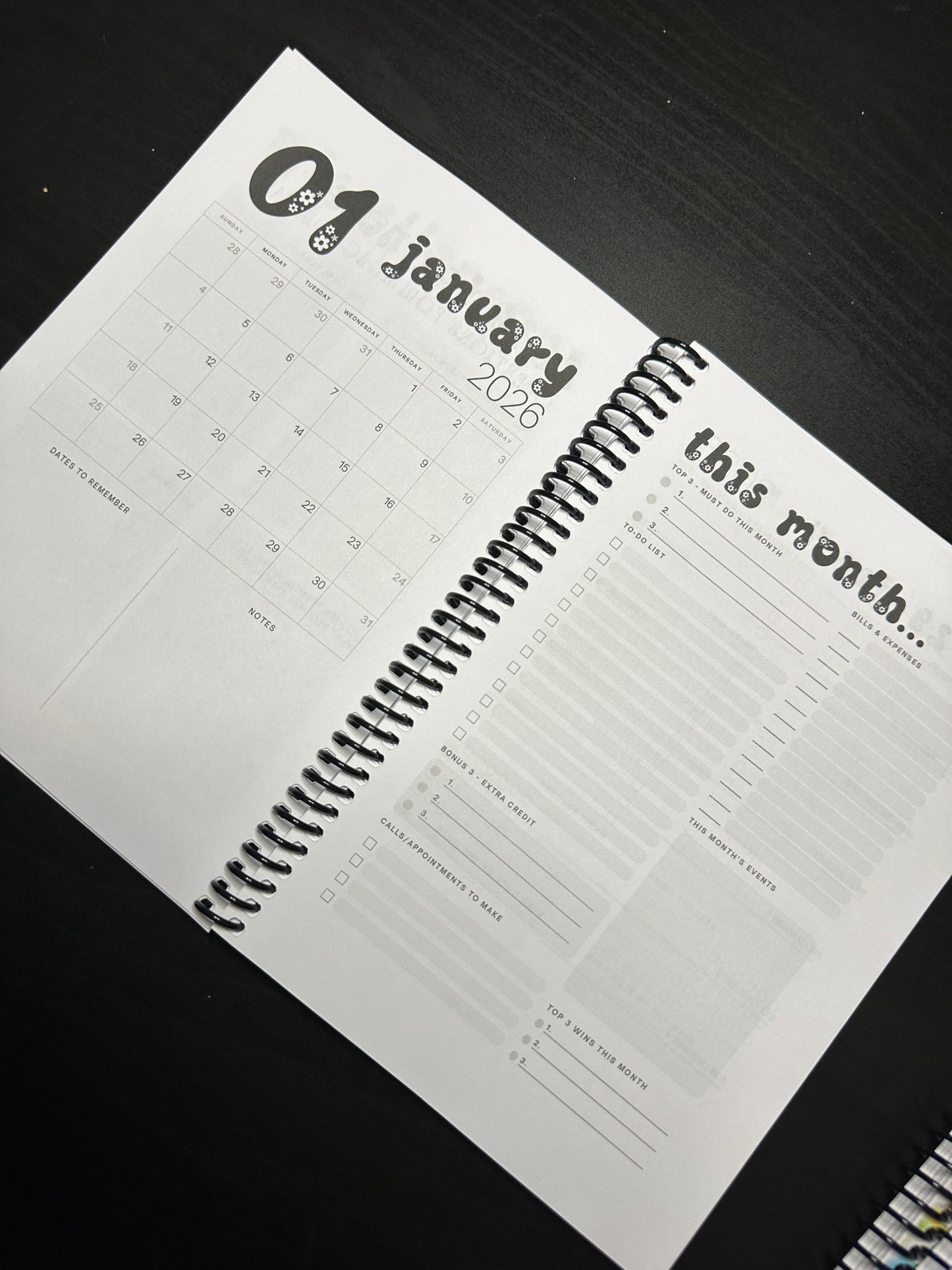 2026 MONTHLY Notebook/Planner - Large Hardcover (READY TO SHIP)