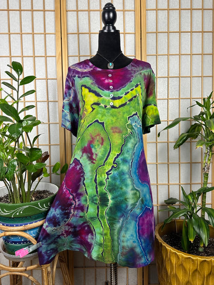 Reverse Button Swing Dress - 2X