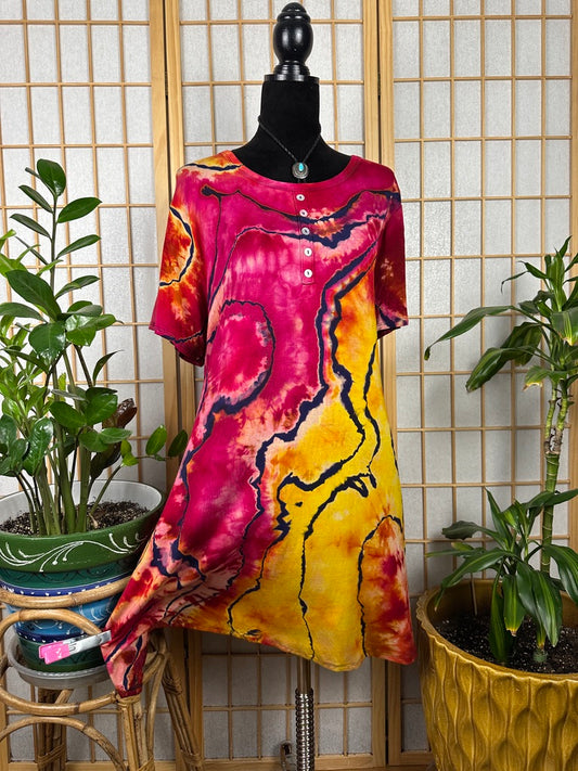 Reverse Button Swing Dress - 2X