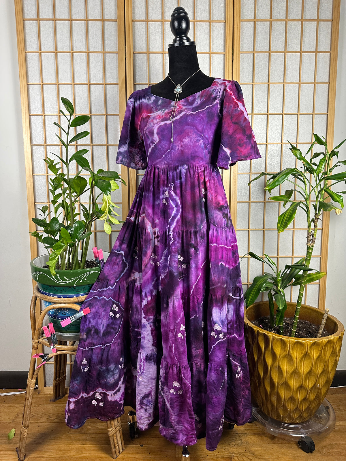 Embroidered Midi Dress - SMALL