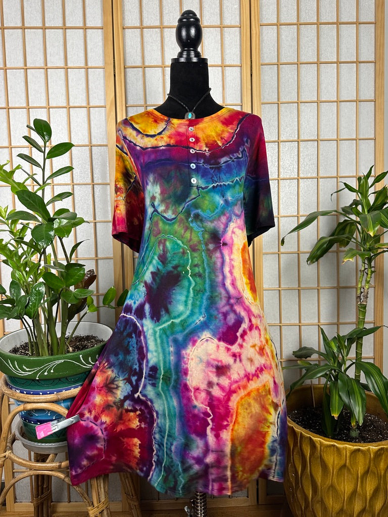 Reverse Button Swing Dress - 3X