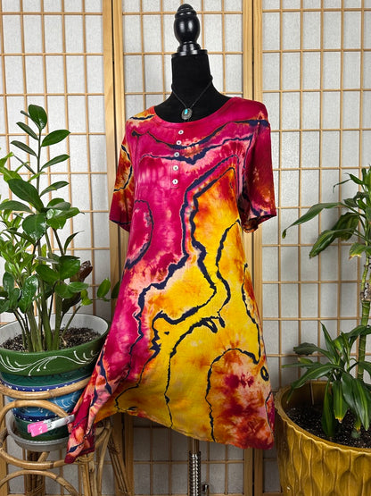 Reverse Button Swing Dress - 2X
