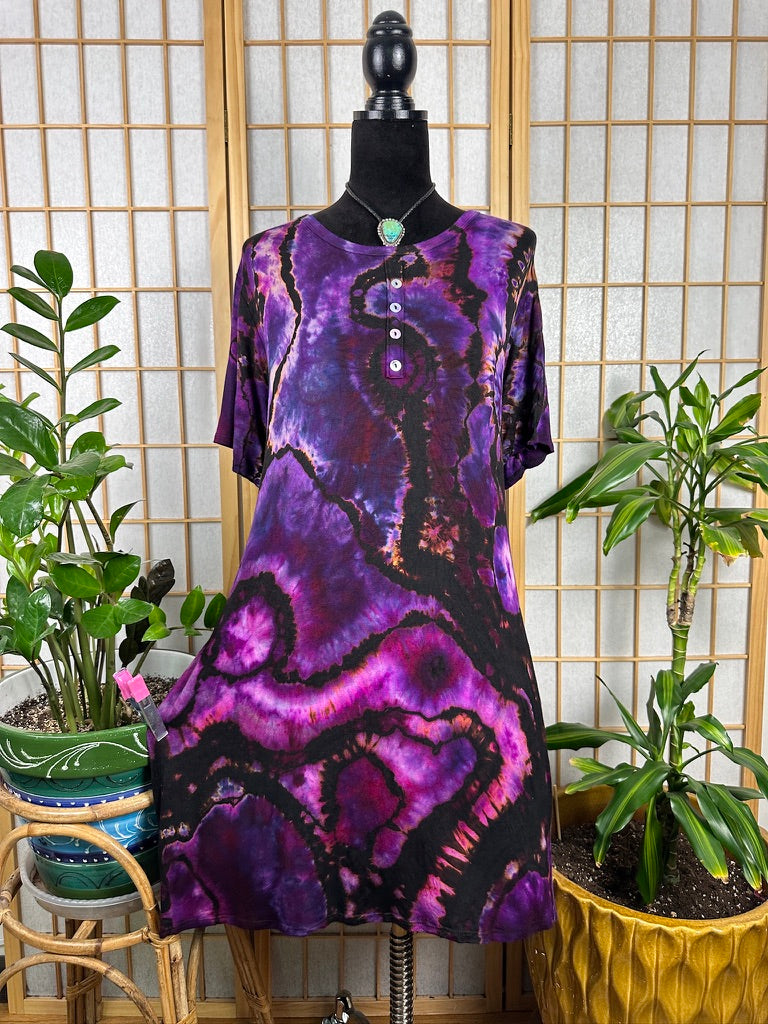 Reverse Button Swing Dress - 2X