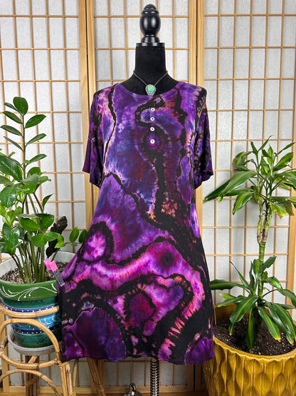 Reverse Button Swing Dress - 2X