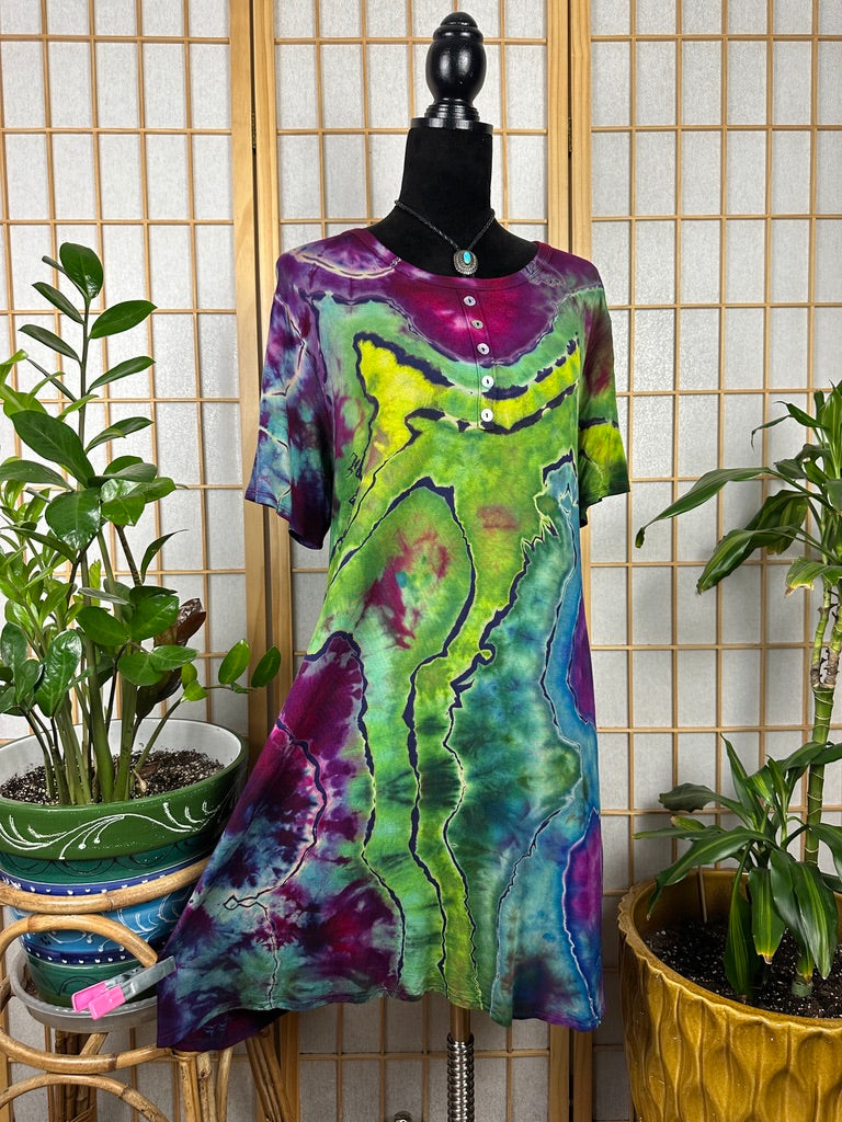 Reverse Button Swing Dress - 2X