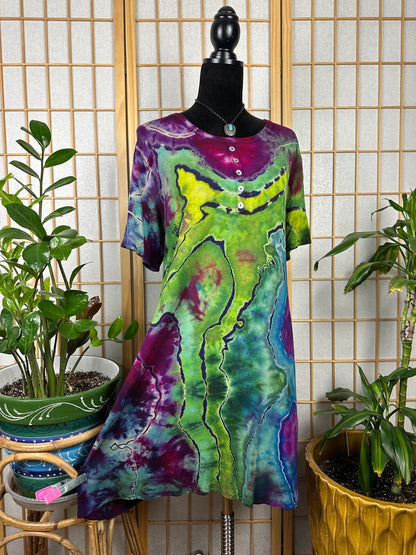 Reverse Button Swing Dress - 2X