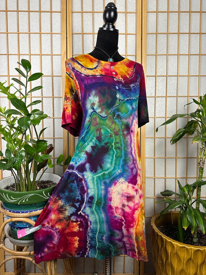 Reverse Button Swing Dress - 3X