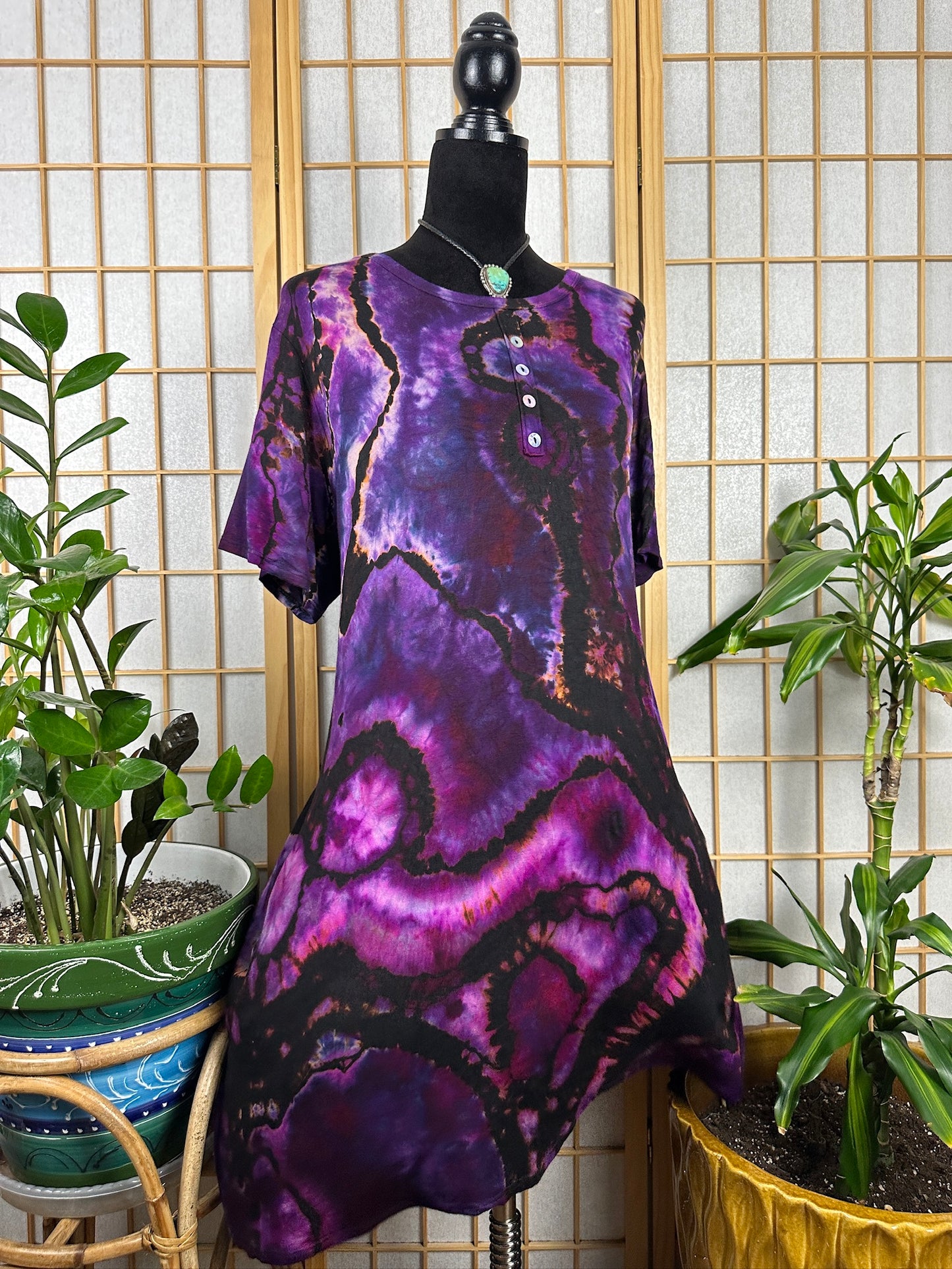 Reverse Button Swing Dress - 2X